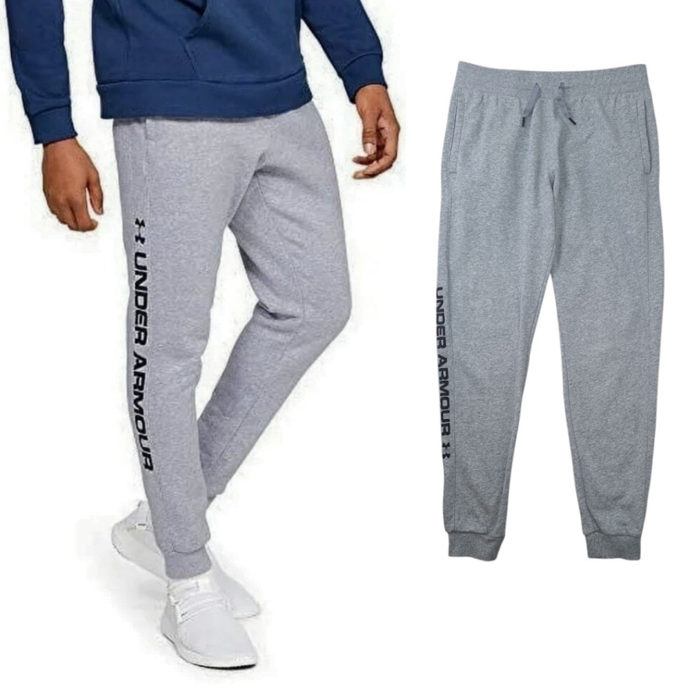Under Armour Mens Rival Fleece Wordmark Logo Jogger Gray Size Large - Picture 3 of 10